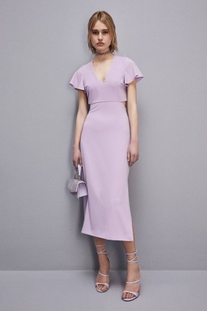 Patrizia Pepe Cut-out Midi Dress In Sablè Crepe Nachový | 841-TLPAND