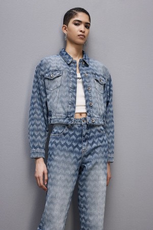 Patrizia Pepe Monogram Denim Jacket Modre | 824-HLXFQC