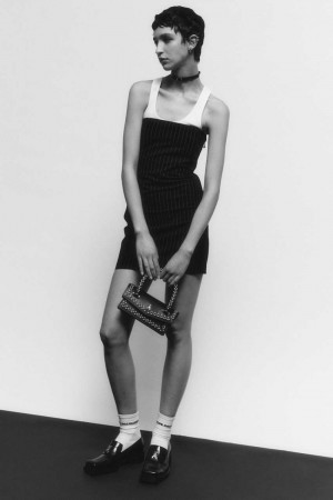 Patrizia Pepe Pinstripe Mini Bustier Dress Čierne | 478-AKUDWR