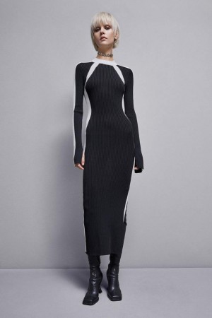 Patrizia Pepe Ribbed Viscose Blend Dress Čierne | 378-GITUDP