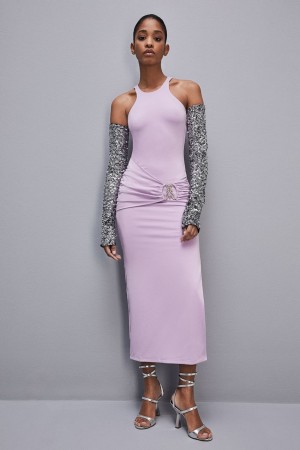 Patrizia Pepe Slim Dress In Jersey With Fly Rhinestones Nachový | 763-GJYHCS