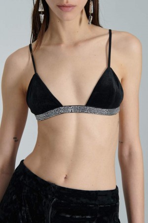 Patrizia Pepe Velvet Bra With Rhinestones Čierne | 419-GXYTWZ